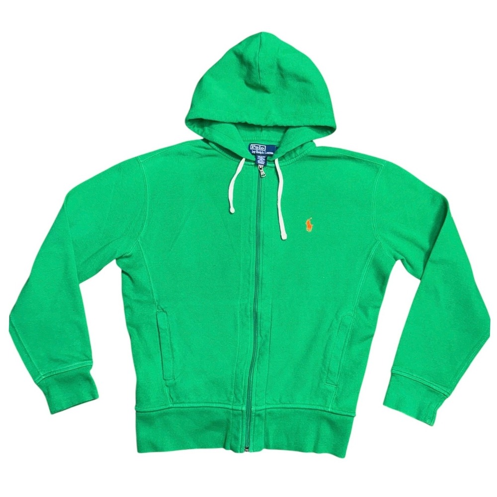 Polo Ralph Lauren Mens Green Full Zip Hoodie Orange Pony Logo Size S